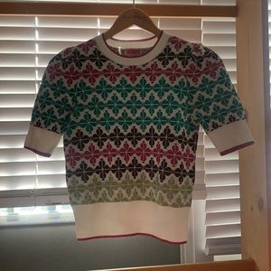 XS Kate Spade short sleeve pink, blue, green and brown shirt
